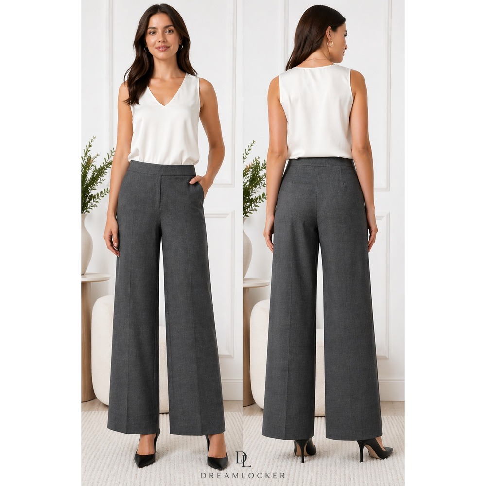 Lafayette 148 NY Pants 8 Gray Wide Leg High Rise Wool Blend Stretch Career‎
